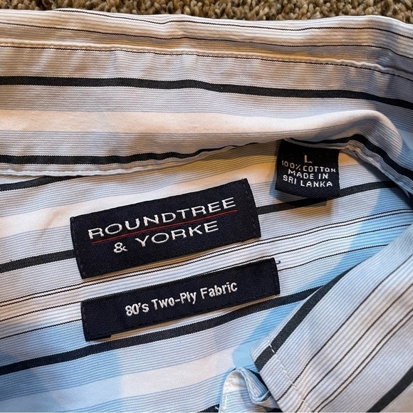 Roundtree & Yorke 80’s Two-Ply Fabric Mens Striped Button Up Dress Shirt Large - Picture 2 of 6